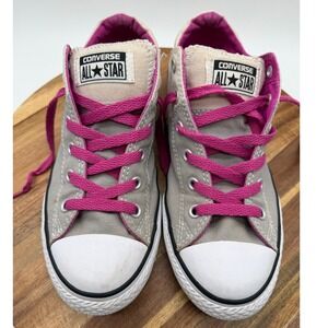 Converse All Star Low Top Junior Size 5 Sneakers Grey Cream Pink Laces   0515